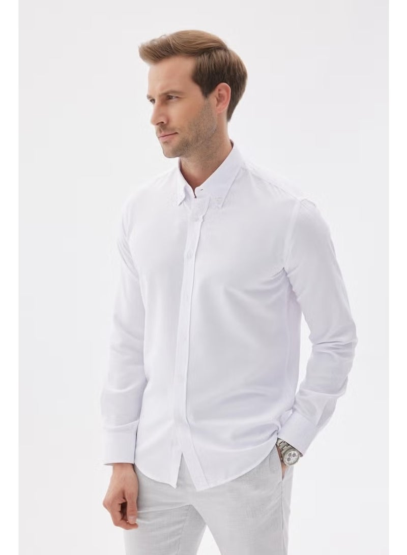 Odelon Easy Iron Oxford Men's White Slim Fit Shirt MARS36 - Image 3